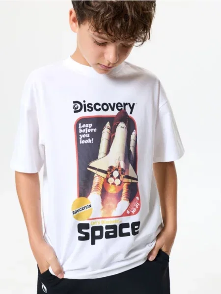 Sinsay oversize tričko s potiskem Discovery bílá
