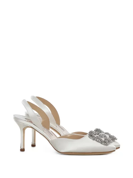 Pantofi cu toc Manolo Blahnik cu cataramă slingback alb