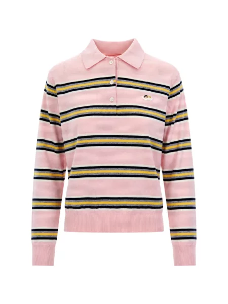 Lung tricou polo Fiorucci cu dungi roz
