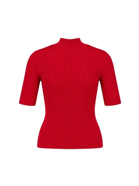 Sweter Courreges w paski z krótkim rękawem czerwony