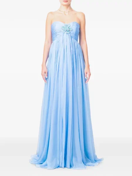 Rochie maxi M.marquise de mătase cu model floral cu aplicații albastru