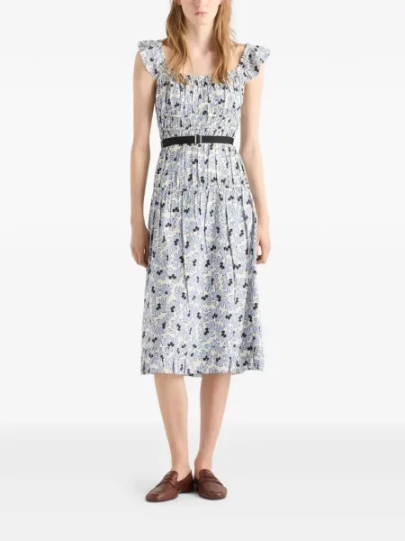 Rochie Prada cu model floral cu imagine de costum alb