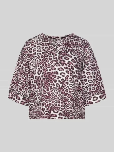 T-shirt o kroju relaxed fit z mieszanki ze zwierzęcym nadrukiem na całej powierzchni Marc Cain bordowa