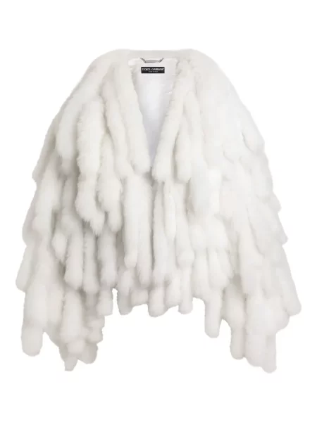 Palton de blană Dolce & Gabbana cu franjuri alb