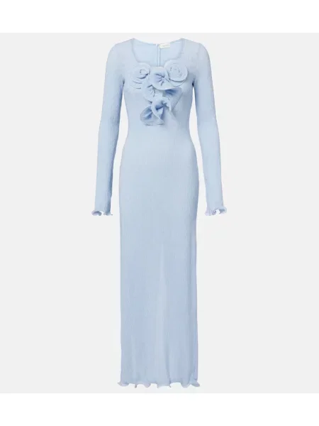 Sukienka maxi Magda Butrym w kwiatki z falbankami garniturowa niebieska