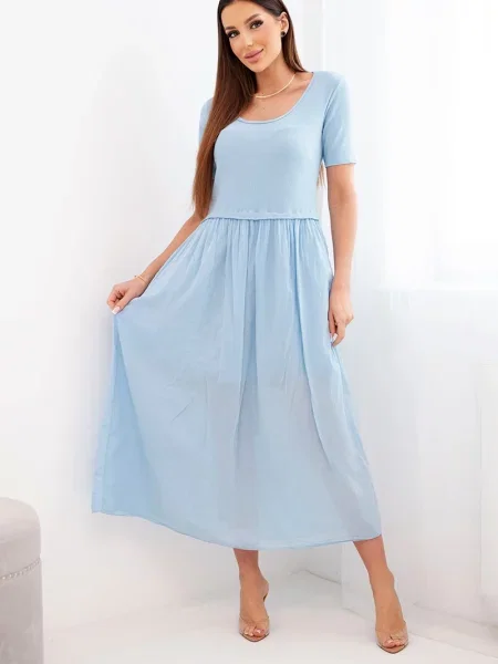 Rochie midi Kesi Włoski cu mâneci scurte până la genunchi albastru