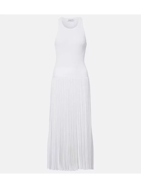 Rochie midi Alaïa tricotate plisată până la genunchi verde