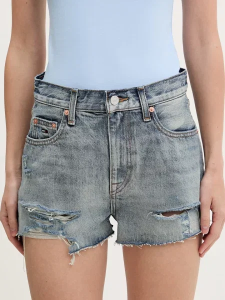 Tommy Jeans pantaloni scurți pentru femei din denim albastru