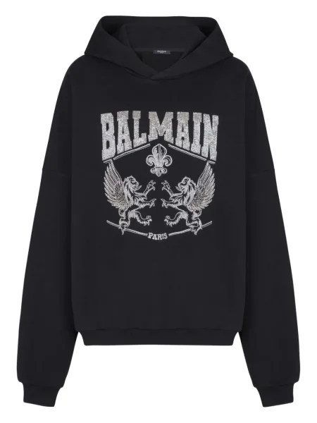 Majica s kapuljačom Balmain s kristalima crna