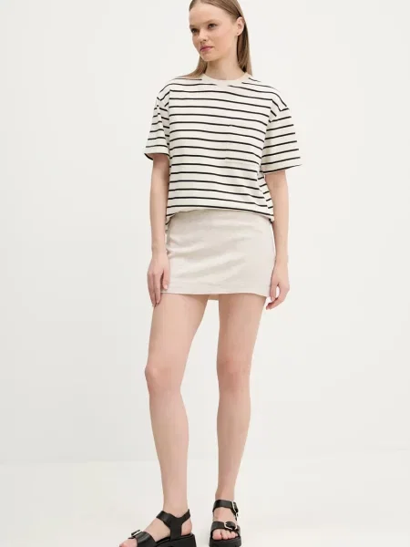 Abercrombie & Fitch spódnica lniana mini prosta beżowy