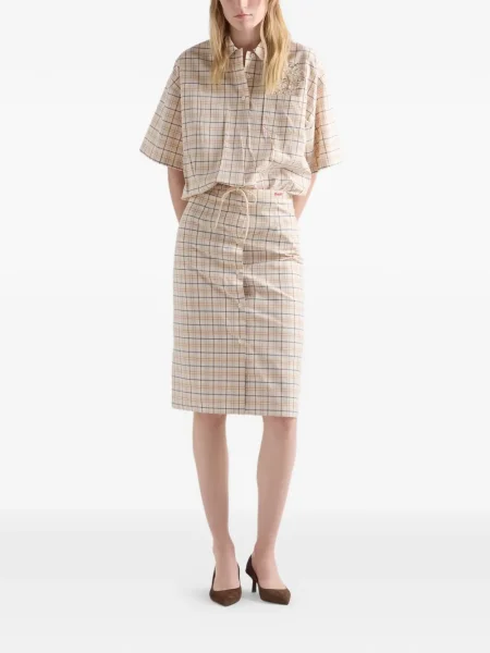 Top Prada cu broderie în carouri din poplin
