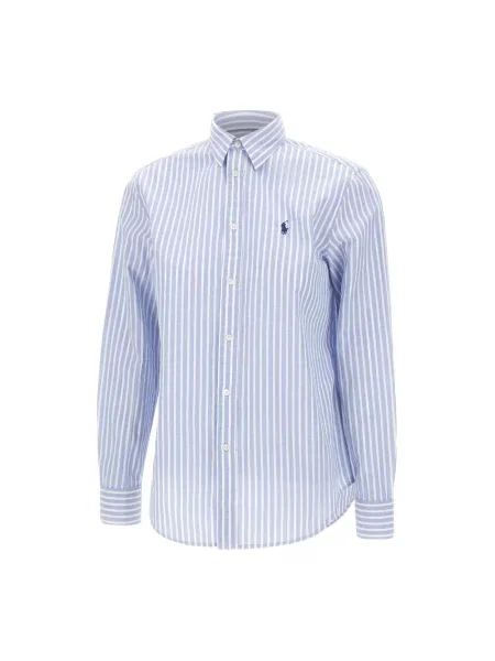 Bluzka koszulowa o kroju regular fit z mieszanki bawełny i lnu Polo Ralph Lauren niebieska