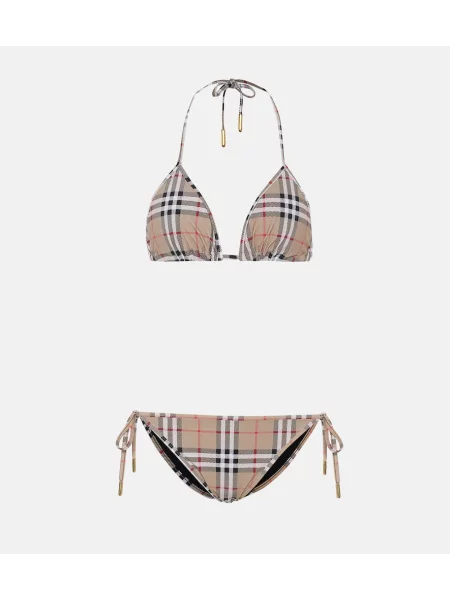Bikini Burberry în carouri bej