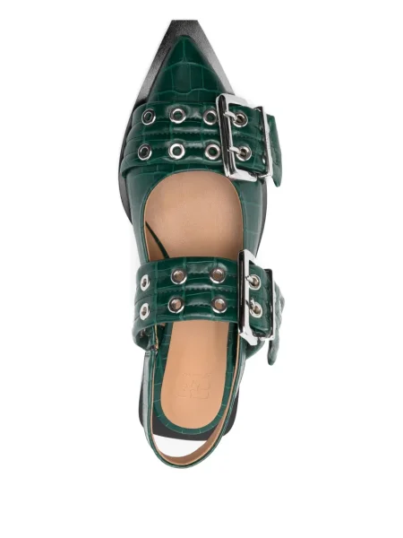 Pantofi cu toc Ganni fără toc cu cataramă verde