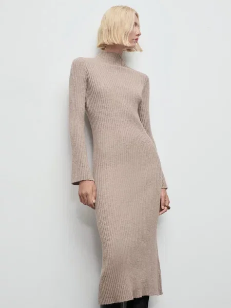 Сукня міді MANGO світло-коричневий акрил/поліестер коричнева