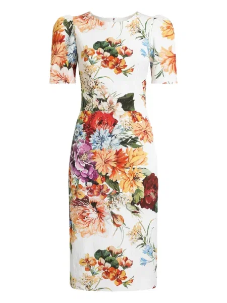 Rochie midi Dolce & Gabbana cu model floral cu imagine până la genunchi alb