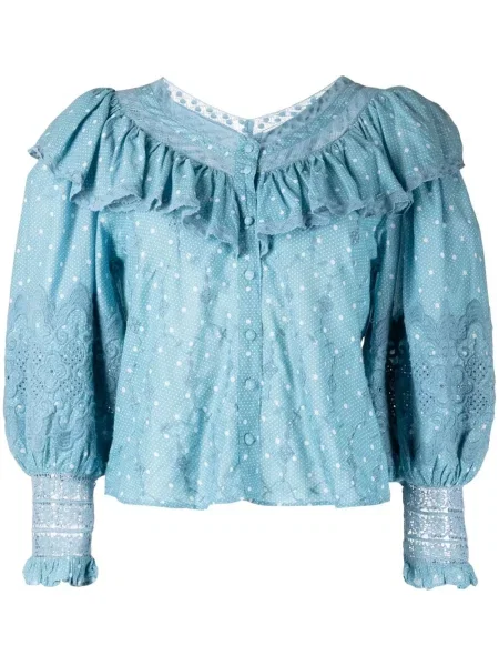 Bluză Loveshackfancy cu broderie albastru
