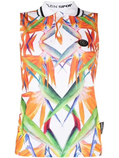 Polo Plein Sport fără mâneci cu model floral cu imagine alb