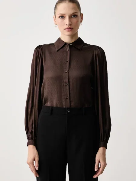 Twinset košile z viskózy hnědá