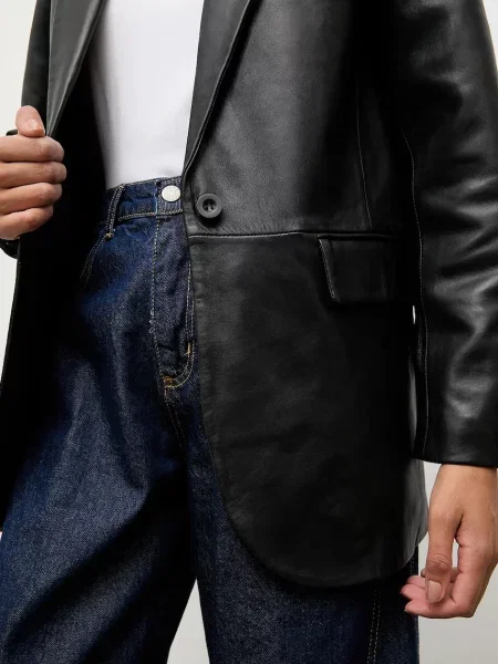 Шкіряний піджак Answear.LAB однобортний однотонний чорний