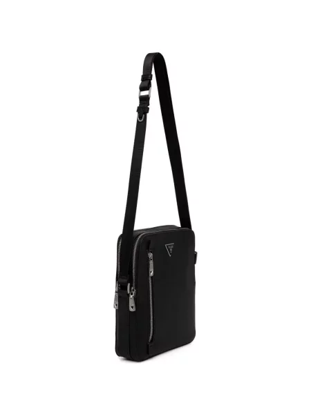 Crossbody torba Guess s autogramom crna