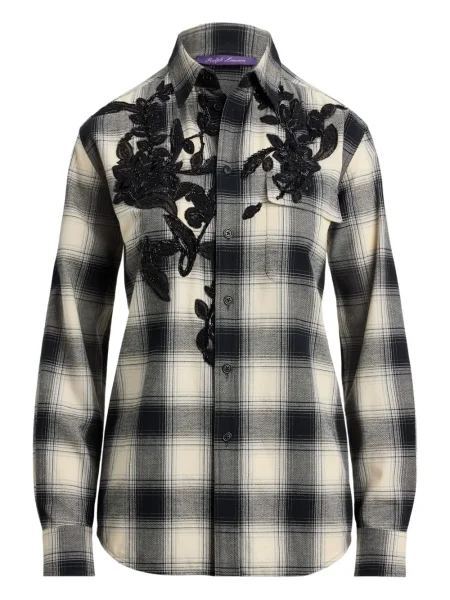 Haftowana koszula Ralph Lauren Collection w kratkę czarna