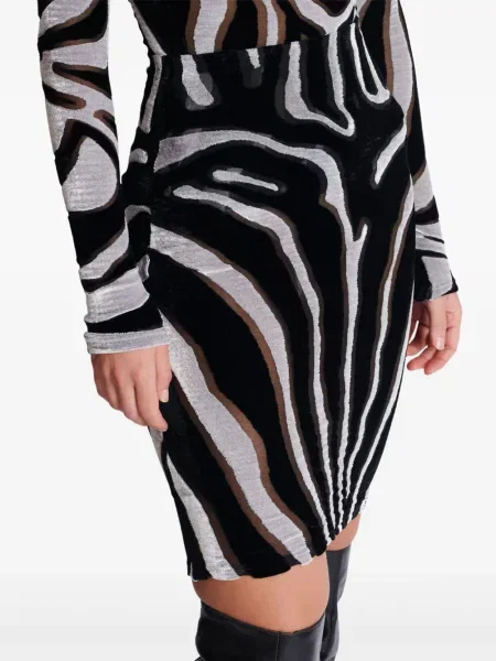 Fusta mini Balmain de catifea cu imagine cu model zebră negru