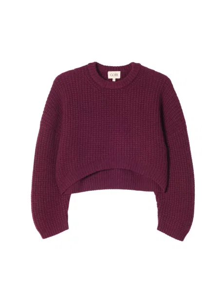 GOBI Cashmere Pulover Women's Oval-Sleeve Cropped Cashmere Sweater burgundy roșu