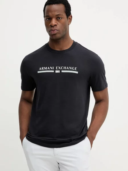 Armani Exchange tricou din bleumarin cu imprimeu