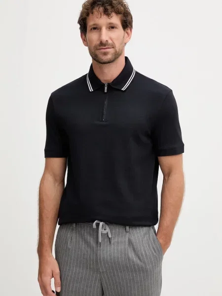 Тениска с яка Armani Exchange с изчистен дизайн тъмносиньо