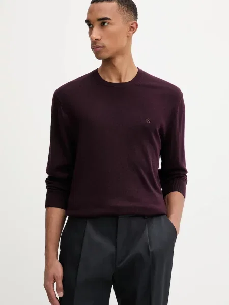 Вълнен пуловер Calvin Klein мъжки от лека материя бордо
