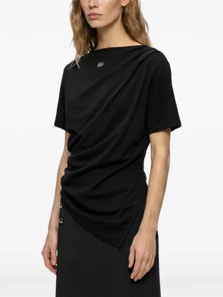 Tricou Karl Lagerfeld asimetric drapate negru