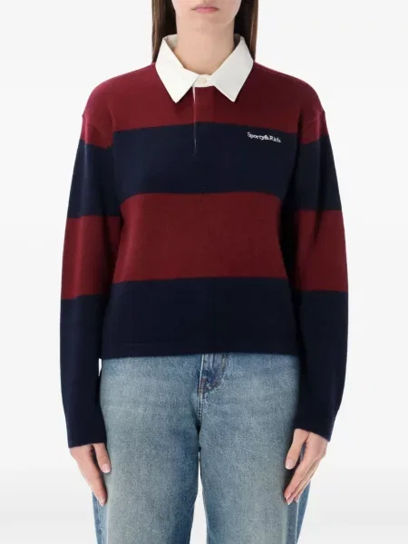 Polo Sporty & Rich cu broderie cu dungi roșu