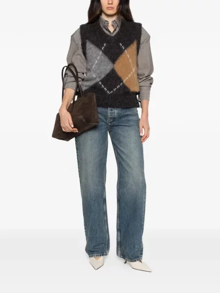 Vestă Filippa K tricotate cu decolteu în V cu model argyle negru