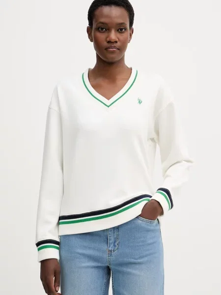 U.S. Polo Assn. hanorac pentru femei cu vâscoză V Neck bej