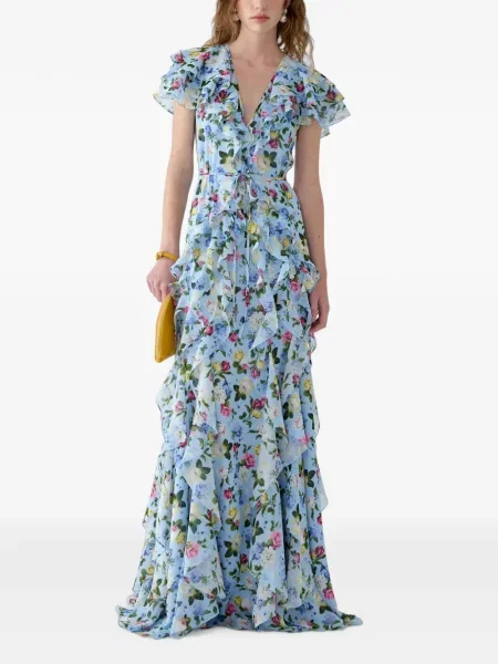 Gėlėtas raštuotas maxi suknele Carolina Herrera mėlyna