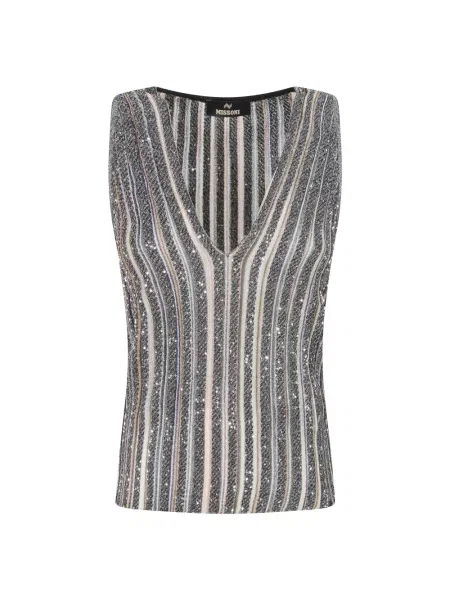 Lniany top Missoni z cekinami z dekoltem w serek