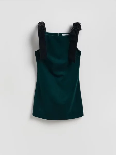 Reserved Welurowa sukienka mini ciemnozielony