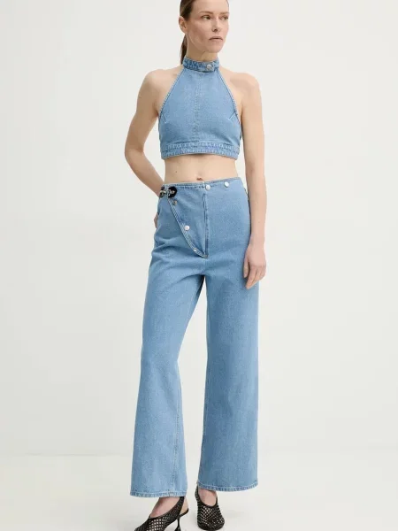 Nanushka bluzka jeansowa ARINA gładka niebieski