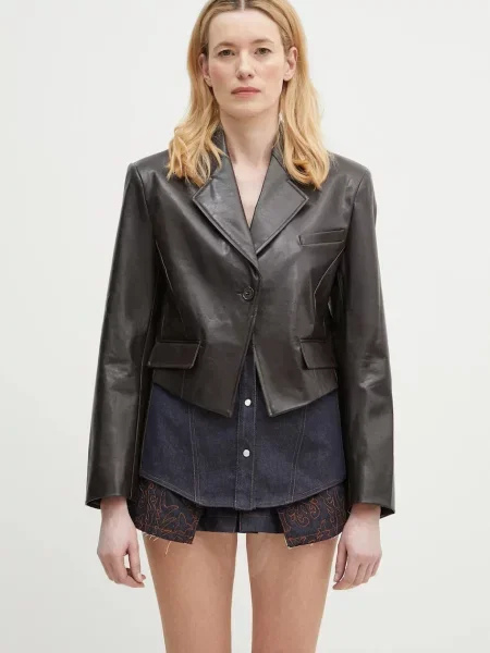 Sako Andersson Bell Hybrid Faux-Leather Blazer jednoredno zakopčavanje bez uzorka smeđa