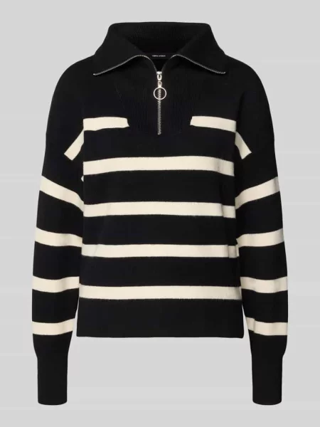 Bluza z kołnierzem o kroju regular fit z mieszanki model ‘SABA STRIPE’ Vero Moda czarna