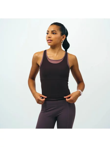 Koszulka fitness Domyos Pilates bez rękawów brązowa