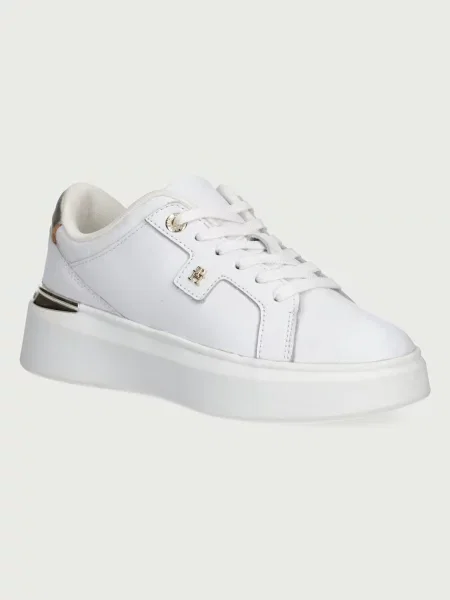 Tommy Hilfiger sneakers pentru femei din piele TH PLATFORM CHIC SNEAKER alb