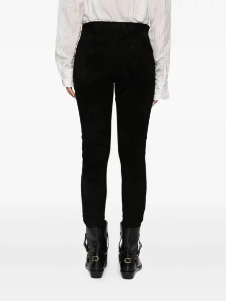 Pantaloni Isabel Marant din piele de căprioară negru