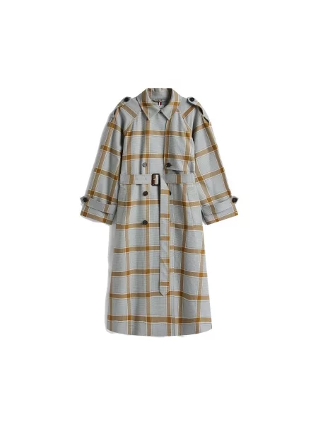 Palton Tommy Hilfiger de lână în carouri gri