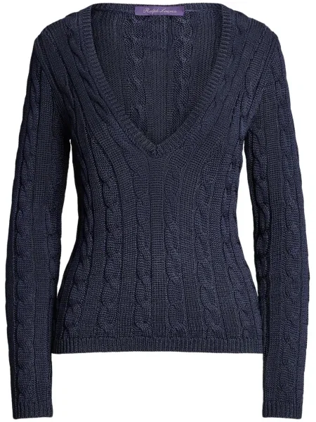 Pulover Ralph Lauren Collection de mătase albastru