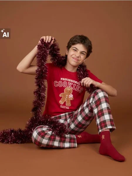 Sinsay dvoudílné pyžamo s vánočním motivem červená