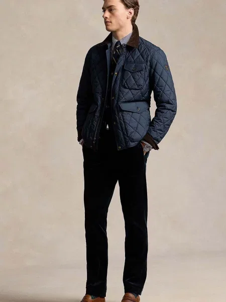 Hlače iz rebrastega žameta Polo Ralph Lauren mornarsko modra