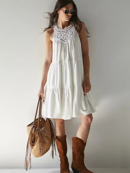 Medicine sukienka z domieszką lnu mini oversize beżowy