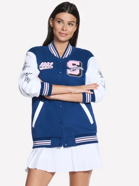 Бомбер Skechers SKECHERS STREET VARSITY JACKET бавовна/поліестер синій